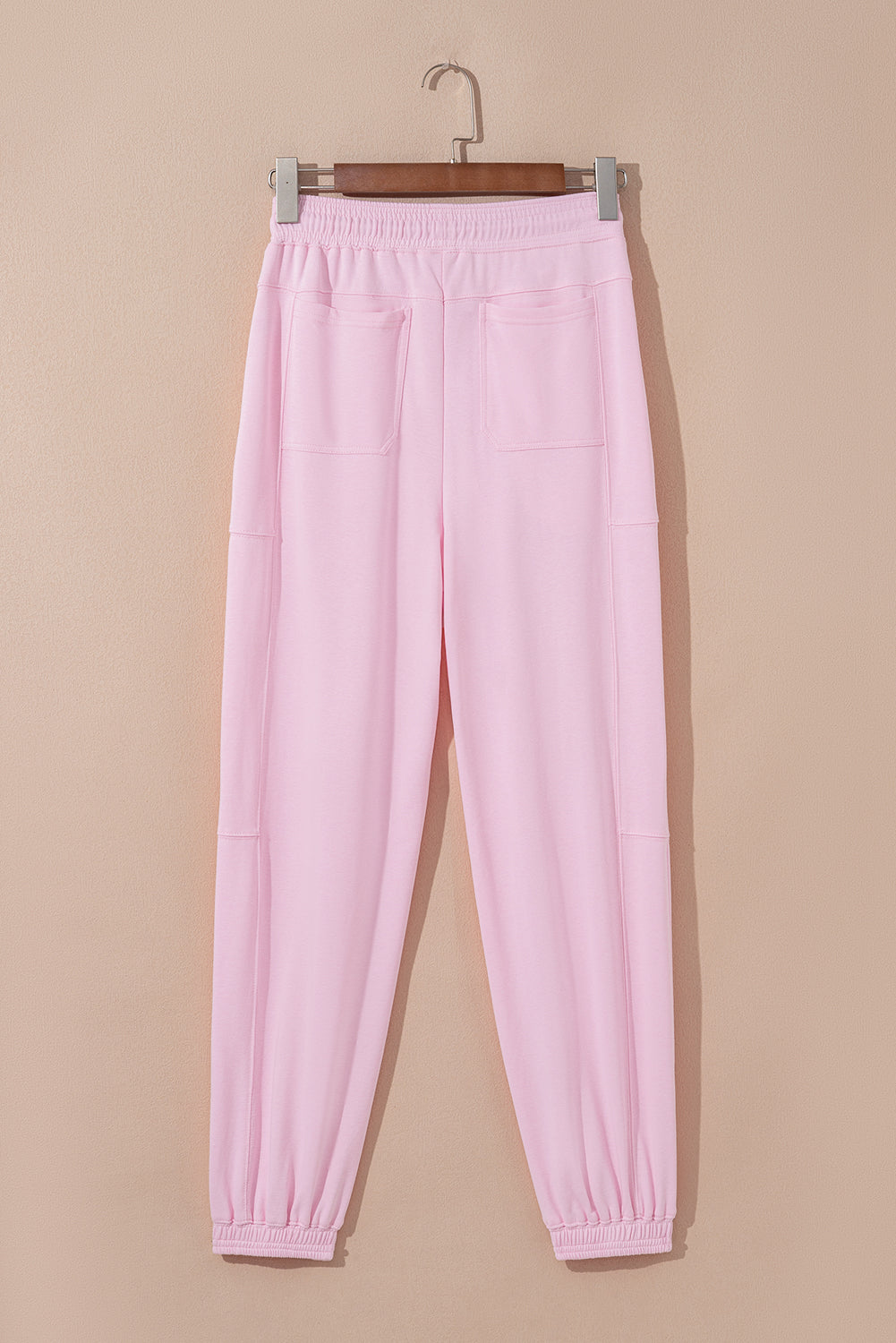 Light Pink Drawstring Waist Patchwork Solid Color Jogger Pants Love Salve